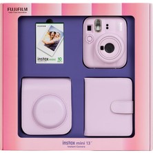 Fujifilm Instax Mini 13 Pembe Fotoğraf Makinesi 10'lu Film Kare Albüm ve Deri Kılıf Bundle Box