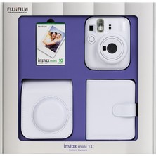 Fujifilm Instax Mini 13 Beyaz Fotoğraf Makinesi 10'lu Film Kare Albüm ve Deri Kılıf Bundle Box