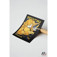 Modiwa Design Demon Slayer Zenitsu Anime Poster, Çerçevesiz Yüksek Kalite Duvar Afişi - Anime Severlere Özel Hediy