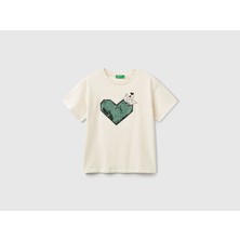 Benotton Benetton Kız Çocuk Önü Payet Işlemeli Baskılı T-Shirt