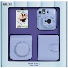 Fujifilm Instax Mini 13 Mavi Fotoğraf Makinesi 10'lu Film Kare Albüm ve Deri Kılıf Bundle Box
