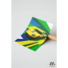 Modiwa Design Sarı Yarış Arabası Pop Art, Çerçevesiz Yüksek Kalite Duvar Afişi - Oto Severlere Özel Hediye