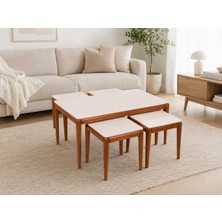 Ganni Home Bolivia 4+1 Sehpa Seti Krem – Ceviz, Modern ve Kullanışlı Salon Sehpası
