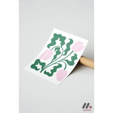 Modiwa Design Yeşil Pembe Lale Deseni, Çerçevesiz Yüksek Kalite Duvar Afişi - Ev Dekorasyonu