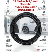 Ünal Kablo 15 Metre Elektrikli Araç Şarj Uzatma Kablosu 3x2,5 Mm² %100 Saf Bakır Kauçuk Erkek-Dişi Fişli Tse Ce Belgeli