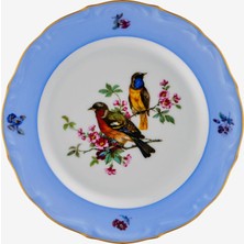 Chiara Alessi Flores Yeşil Kuşlu Mavi Porselen Pasta Tabağı 19 cm
