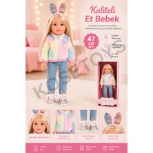 KoseToys Kız Oyuncak Bebek Gerçekçi Uzun Saçlı Yumuşak Gövdeli Tarz Et Bebek 47 cm