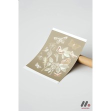 Modiwa Design Kelebek ve Çiçek Deseni, Çerçevesiz Yüksek Kalite Duvar Afişi - Ev Dekorasyonu