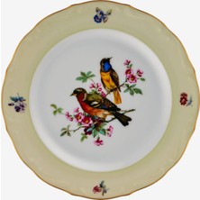 Chiara Alessi Flores Yeşil Kuşlu Ekru Porselen Pasta Tabağı 19 cm