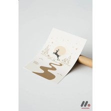 Modiwa Design Yılbaşı Geyik Minimal Poster, Çerçevesiz Yüksek Kalite Duvar Afişi - Modern Ev Dekorasyonu