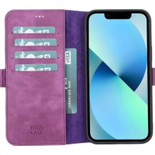 Ototechparca Apple iPhone 13 Pro Max Uyumlu Deri Cüzdanlı Kılıf Rustik Mor
