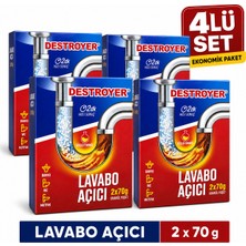 Destroyer Lavabo Açıcı Toz 2'li 70 gr - 4 Paket - Mutfak ve Duş Giderlerini, Tıkanmış Yağ ve Artıkları Kolayca Açar