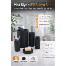Ototechparca 5li Siyah Çizgili 5 Parça Banyo Seti Yuvarlak Çöp Kovası Tuvalet Fırçası Sabunluk Diş Fır�