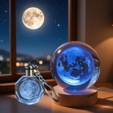 Ototechparca Dolunay Tasarımlı Işıklı Cam Küre - Kristal Anahtarlık Seti - Renk Değiştiren Gece Lambası