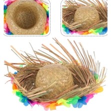 Ototechparca Natural Renkli Püsküllü Örme Hasır Hawaii Şapka