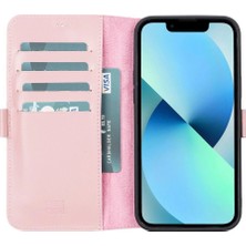 Ototechparca Apple iPhone 13 Pro Max Uyumlu Deri Cüzdanlı Kılıf Toz Pembe