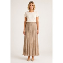 Bihan Store Yüksek Bel 8 Parça  Büzgülü  Kırışık Dokulu Maxi Etek  002-TAŞ