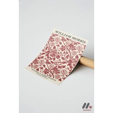 Modiwa Design William Morris Kırmızı Desen, Çerçevesiz Yüksek Kalite Duvar Afişi - Modern Ev Dekorasyonu