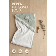 Vavbaby Kız ve Erkek Bebek Havlu Bornoz - Fiyonklu, Kenar Detaylı, Süper Emici ve Yumuşak-Mint Yeşili
