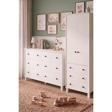 Robin Home Lena Bebek Çocuk Odası Takımı Geniş Şifonyer ve Gardrop Gardırop Elbise Dolabı Beyaz
