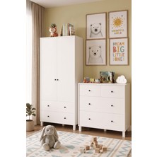 Robin Home Lena Bebek Çocuk Odası Takımı Geniş Şifonyer 4 Çekmeceli + Gardrop Gardırop Elbise Dolabı Beyaz