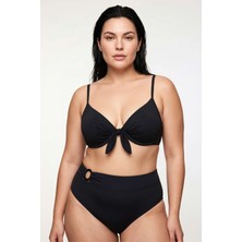 Obje Kadın Siyah Battal Yüksek Bel Halka Detaylı Bikini Altı