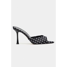 Nişantaşı Shoes Renata Siyah Puantiye Desen Açık Sivri Burun Kadın Ince Topuklu Terlik