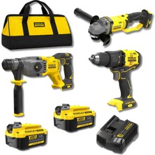 Stanley Fatmax SFMCK321DTH V20 3’lü Akülü Makine Seti – SFMCD710 Darbesiz Matkap, SFMCH900 Kırıcı Delici, SFMCG400 Avuç Taşlama, 2X4AH Akü ve Çantalı