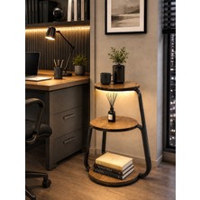 Yan Sehpa Modern 3 Katlı LED Işıklı Sağlam Gövde Ofis ve Ev Için Şık Görünüm