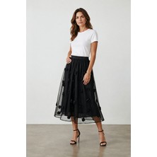 Bihan Store Kadın Gül Desenli Etek Y26-50816 - Siyah