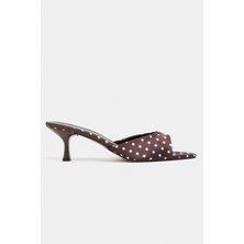 Nişantaşı Shoes Promise Kahve Puantiye Desenli Sivri Burun Kadın Ince Topuklu Terlik