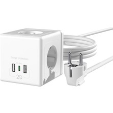 S-Link PRZ04 4 Soketli 2 USB 1 Type-C PD20 2m 306 Joule Tam Bakır Küp Beyaz Akım Korumalı Priz