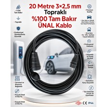 Ünal Kablo Elektrikli Araç Şarj Uzatma Kablosu 20 Metre  3x2,5 Mm² %100 Saf Bakır Kauçuk Erkek-Dişi Fişli Tse Ce Belgeli