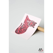 Modiwa Design Pembe Kaplan İllüstrasyonu, Çerçevesiz Yüksek Kalite Duvar Afişi - Hayvan Severlere Hediye