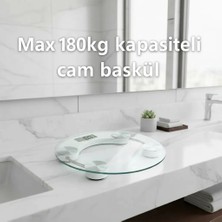 Ototechparca Yuvarlak Şeffaf Dijital Cam Baskül Tartı – 180 kg Taşıma Kapasitesi, Hassas Ölçüm, Şık T