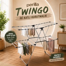 Atlanta Home Perilla Twingo Lüx Alüminyum 2 Katlı 4 Kanatlı Çamaşır Kurutmalığı Katlanabilir Dayanıklı Yer Tasarruflu