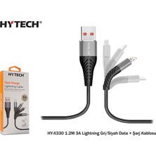 Hytech HY-X330 1.2 mt 3A Lightning Gri/Siyah Data + Şarj Kablosu