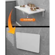 Ratemo Mobilya 90X50 cm Beyaz Oval Köşeli Duvara Monte Katlanır Masa | Mekanizmalı Açılır Kapanır Duvar Masası