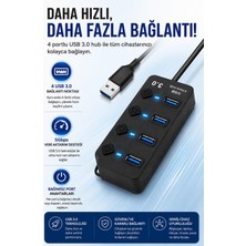 CoverZone USB 3.0 Hub, 4 Port USB Hub, 5gbps Veri Aktarım Hızı, Her Port Için Ayrı Açma/kapama Anahtarı, LED Göstergeli, Dc 5V Güç Girişi, 1.2 Metre Kablolu USB Çoklayıcı | ZR1215