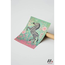 Modiwa Design Çiçekli Zebra İllüstrasyonu, Çerçevesiz Yüksek Kalite Duvar Afişi - Hayvan Severlere Hediye