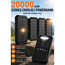 Exenar Güneş Enerjili Powerbank 4 Solar Panel Taşınabilir Şarj Cihazı Kendinden Kablolu LED Fenerli 20000MAH