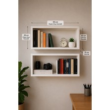 Arşe Beyaz Duvara Monte 2 Li Kitaplık Modern Tasarım Suntalam Malzeme 25 cm Yükseklik 50 cm Genişlik