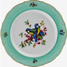 Chiara Alessi Flores Mavi Kuşlu Yeşil Porselen Pasta Tabağı 19 cm