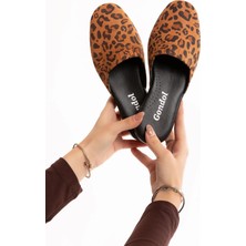 Gondol Kadın Içi Dışı Hakiki Deri Şık Ev Terliği ÖZL.960 Taba Leopar