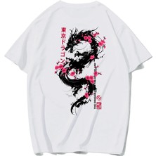 Brz Collection Unisex Oversize Of The Island Dragon - Tokyo Ejderhas T-Shirt (Beyaz)