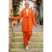 Hafsa Mina Bağlamalı Kimonolu Ikili Takım Turuncu HM2938