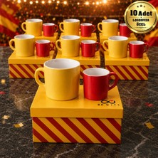 BK Gift Logonuza Özel 10 Adet Kutulu Sarı Kırmızı Taraftar Temalı Seramik Kupa ve Kahve Fincan Seti