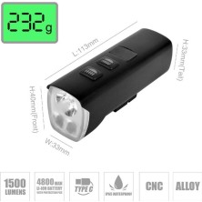 G3BIKE Briviga LW-F1400 1500 Lümen Usb-C Şarjlı Bisiklet Ön Farı | Uzun Kısa Far 4800MAH Powerbank