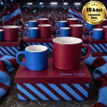 BK Gift Logonuza Özel 10 Adet Kutulu Bordo Mavi Taraftar Temalı Seramik Kupa ve Kahve Fincan Seti