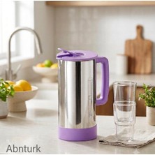 Abnturk Lila Renk 304 Kalite Paslanmaz Çelik Sürahi 1.5 Litre Sıcak Soğuk Tüm Içecekler Için 18/10 Yaşam Boyu Garantili Çelik ile Üretildi